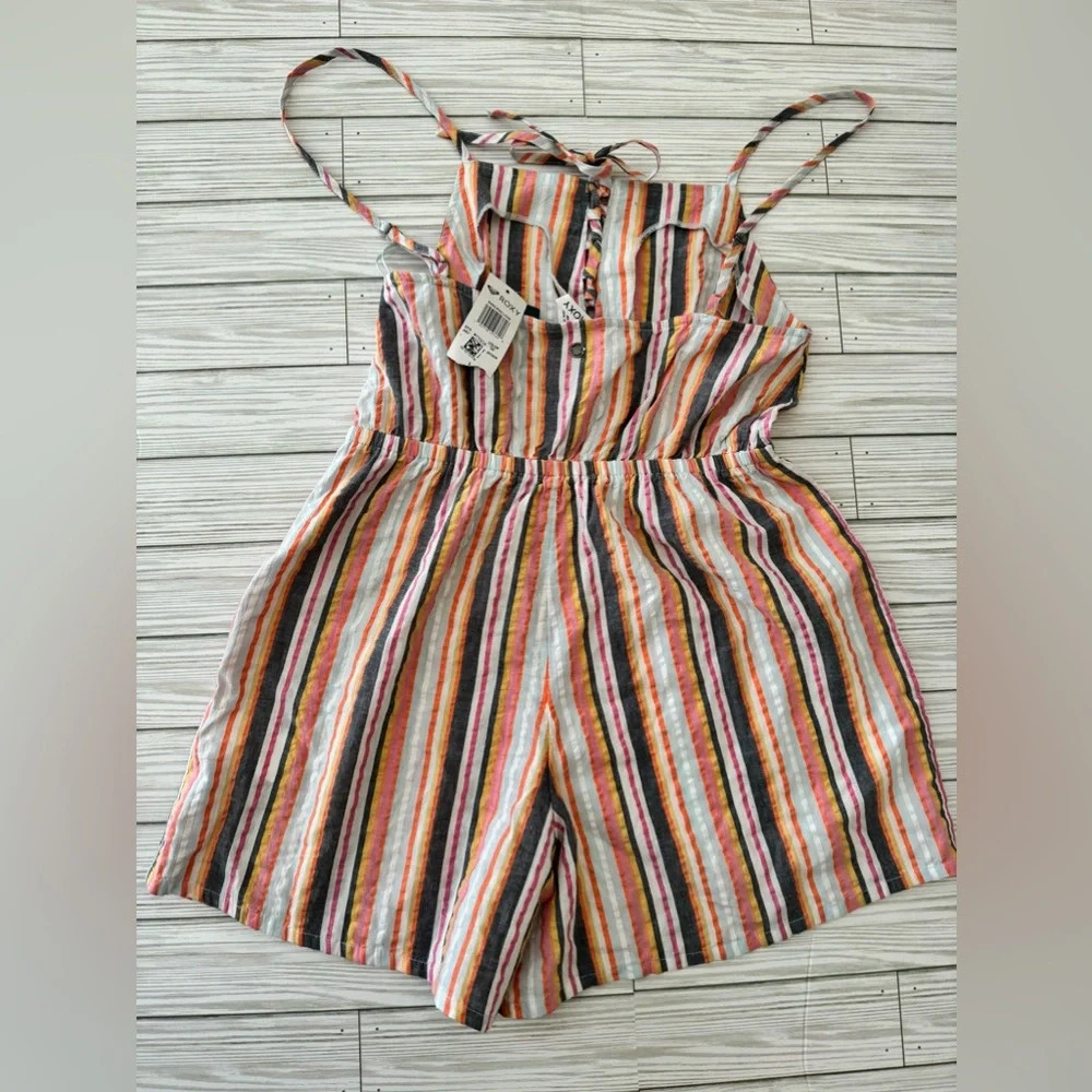 NWT | ROXY | Endless Love Stripe Cotton Seersucker Romper - Size L - Picture 4 of 6